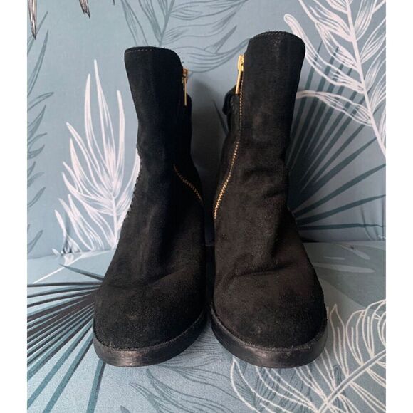 UGG Fraise Whipstitch Bow Black Suede Ankle Heel Bootie Boot Sz 7 - Picture 8 of 10